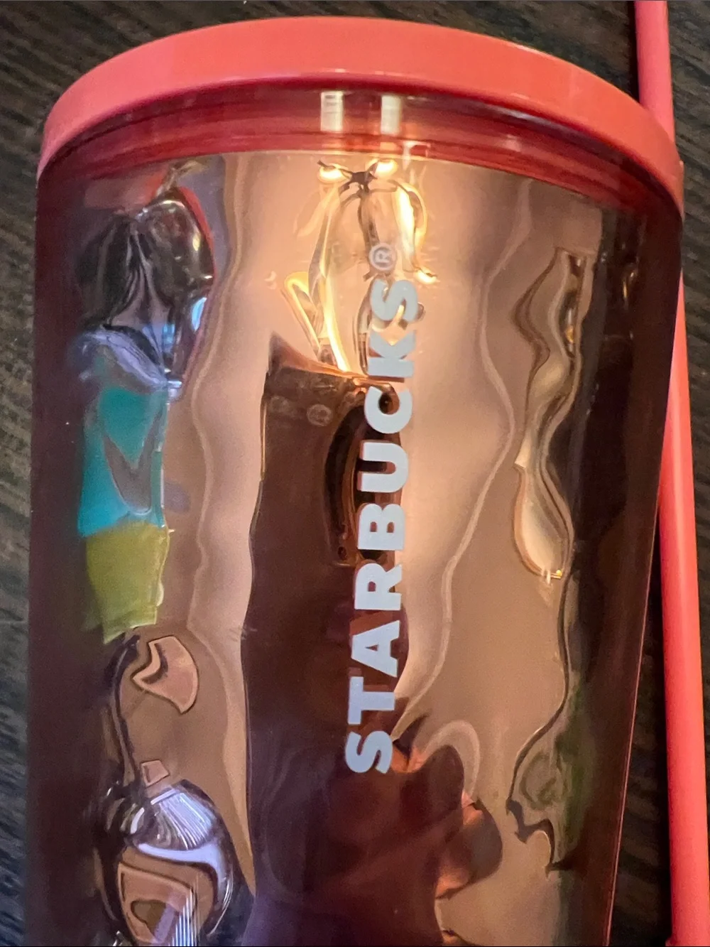 Starbucks Rose Gold Textured Tumbler with Coral Lid and Straw